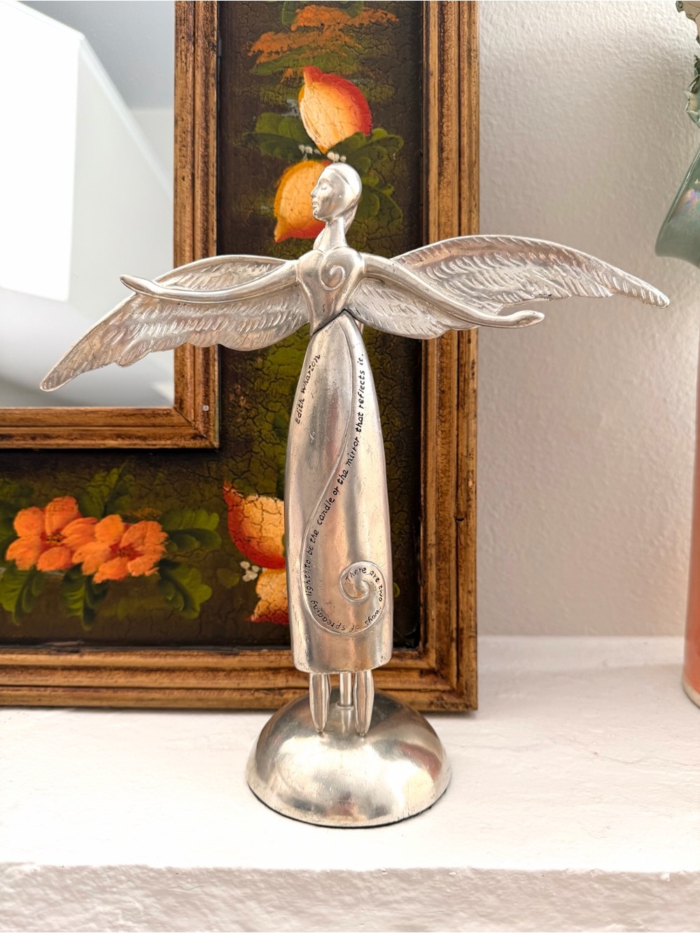 Edith Wharton Angel Metal Candle Holder | Inspirational Quote Sculpture
